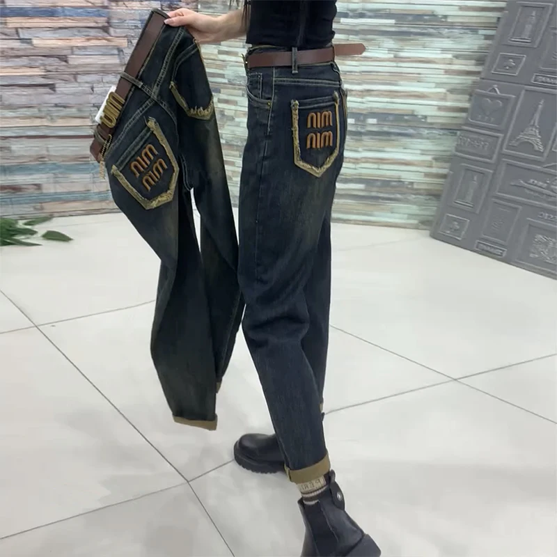 

Новинка весна-осень 2024, джинсы Harun для женщин, полные девушки, обтягивающие брюки в форме груши, брюки для папы с высокой талией и редисом