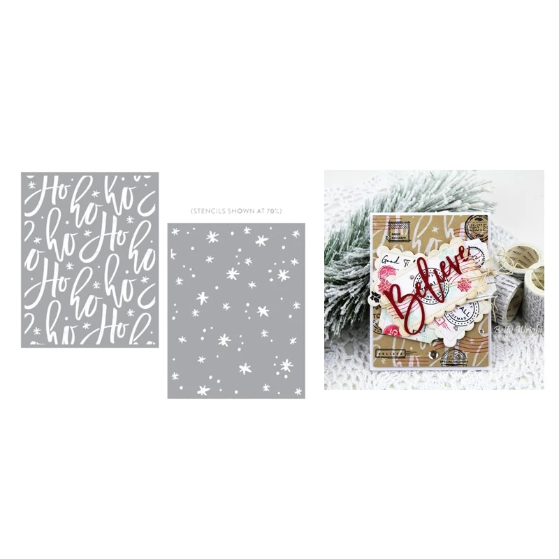 

2022 New Arrival Ho Words Star Christmas Background Stencils Scrapbooking for Paper Making Frames Card Craft no Stamp Dies