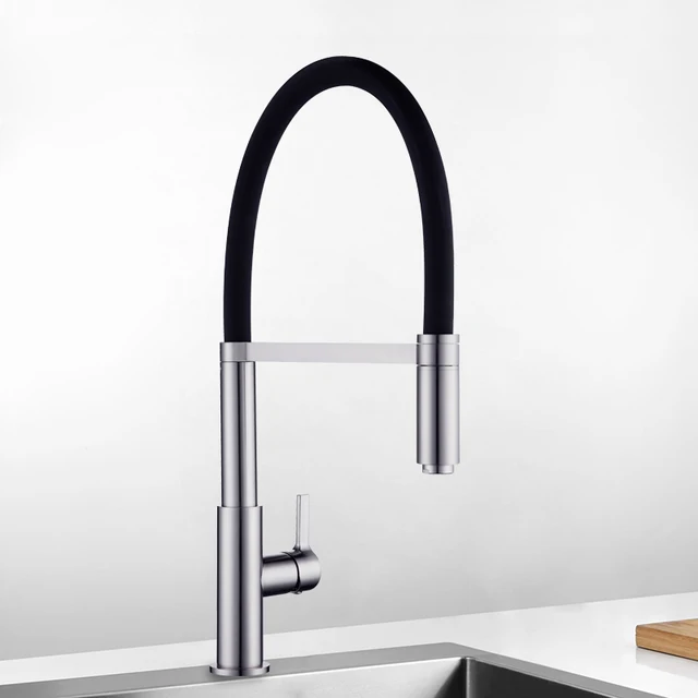 Premium Deck Mounted Pre-Rinse Pull-Down Kitchen Sink Mixer Faucet Taps with Gooseneck pull out Spray Single Lever Metal Handle 1