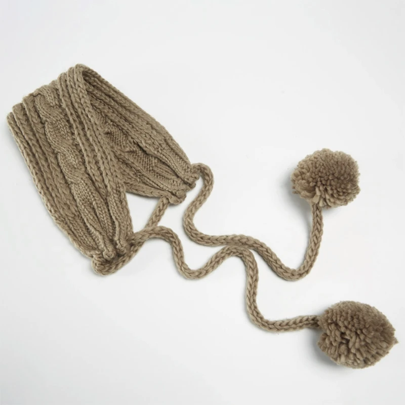 여성 남성 겨울 케이블 니트 귀마개 머리띠 솔리드 컬러 폼폼 턱 스트랩 Chunky Crochet Thermal 2 In 1 스카프 드롭 배송