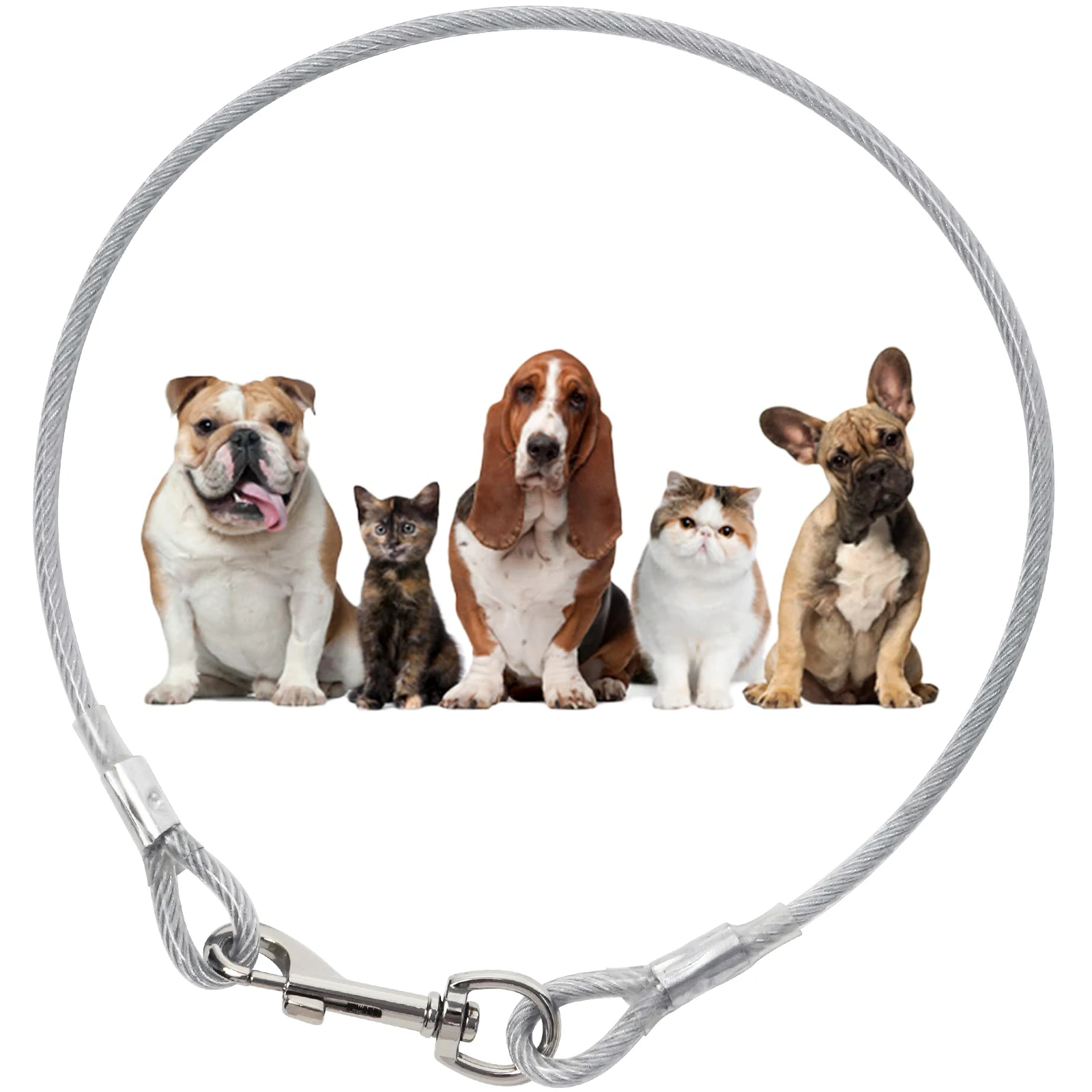 

Dog Tie Out Cable with PVC Coated Stainless Steel Wire Rope Traction Hook Silver Dog Leash Cable For Big Dogs replacement