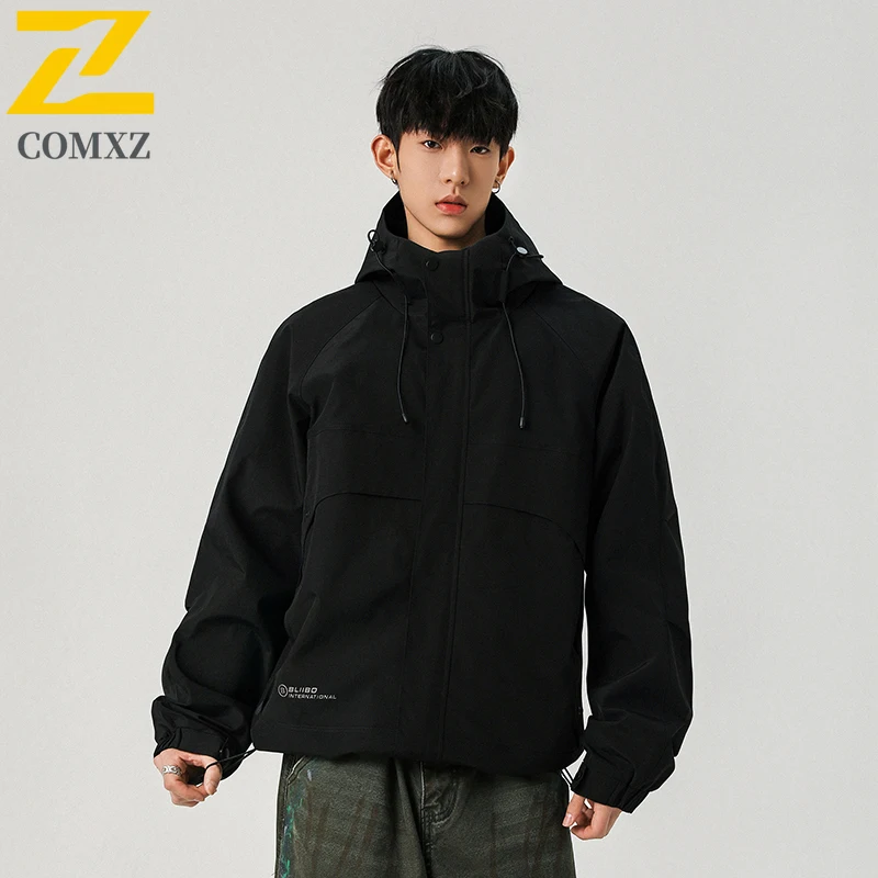Men's Spring Autumn Workwear Jacket Windproof Waterproof Korean Style Hooded Parka Multi-Pockets Breathable Outdoor Casual Wear