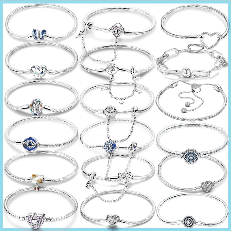 Silver Bracelet Sterling Silver 925 Bracelet Fit Charms Butterfly Stars Moon Safety Chain Bracelet Woman