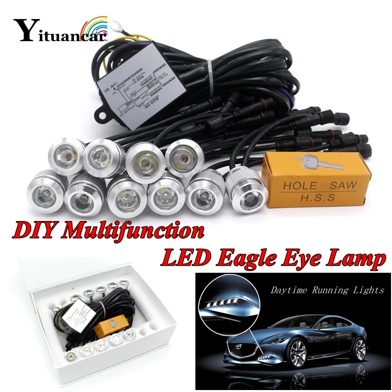 

Yituancar DIY Multifunction Control LED Eagle Eye Daytime Running Fog Car Lights External DRL White/Yellow Turn Signal Auto Lamp