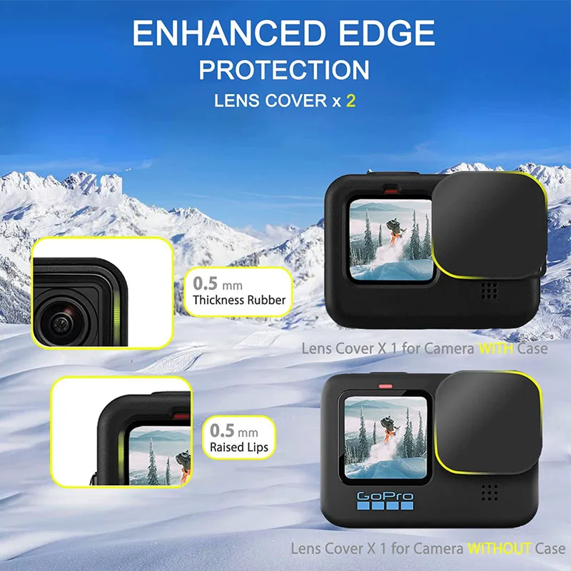 Kit Protection GoPro Hero 9 - Housse Silicone + 6 Protecteurs écran Verre Trempé + Bouchon Objectif Caoutchouc