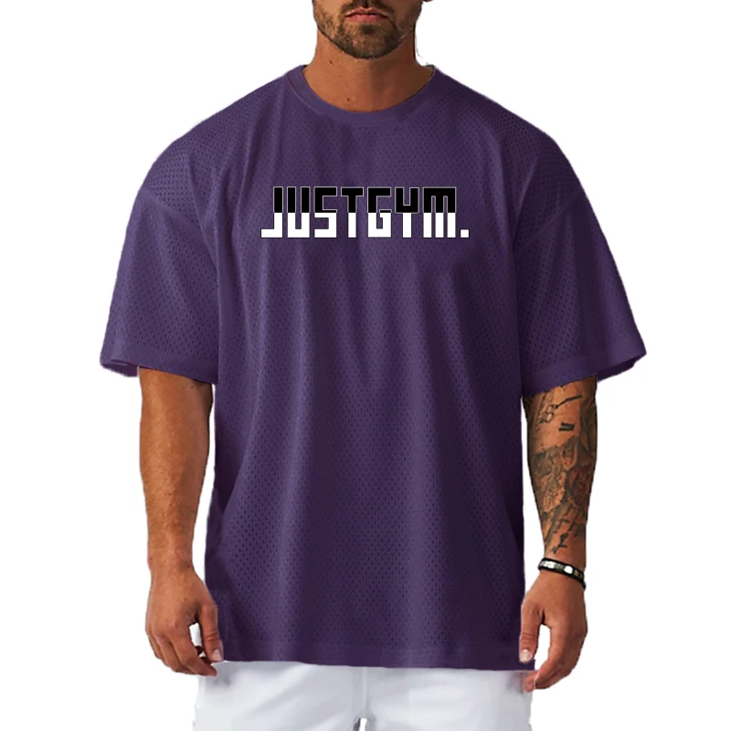 

Men's Bodybuilding Sports T-Shirts Short Sleeves Summer Loose Mesh Tops Crew Neck Printed Half Sleeves Graphic T Shirts