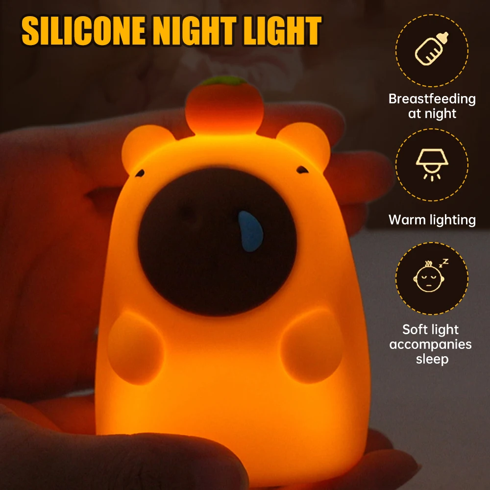 Cute Capybara Night Light Water Dolphin Pat Light USB Rechargeable Bedroom Night Home Lighting Gift for Kids