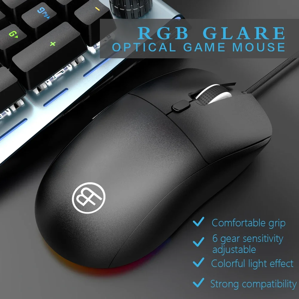 Wired Mouse Ergonomic USB DPI Adjustable 6-Button for Laptop PC Desktop Notebook