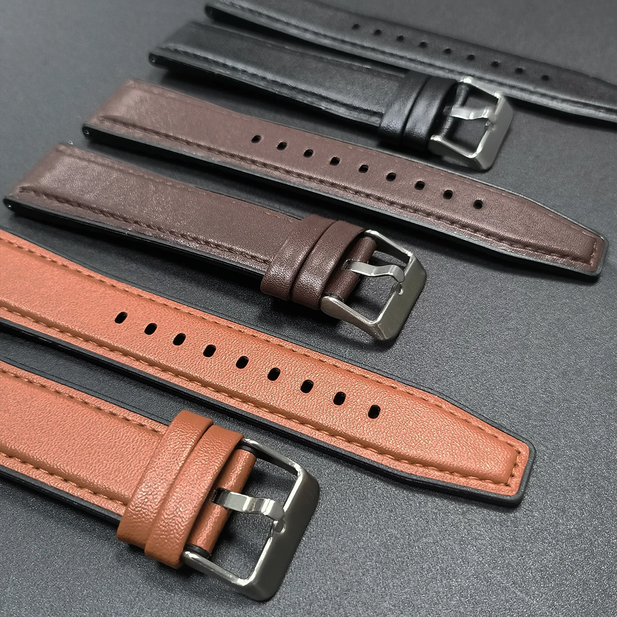 Premium 22mm Leather Silicone Watch Band - Compatible Replacement Bracelet Correa