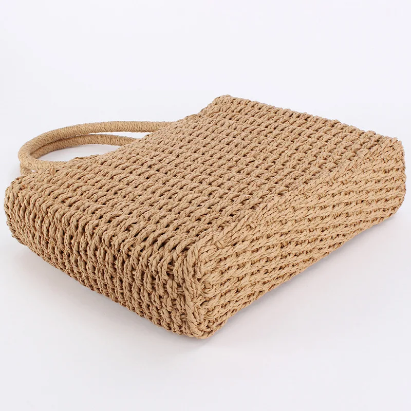 Top Handle Handbags Totes Square Weaving Ladies Straw Bag Summer Vacation Casual Clutch Bags Straw Bags Tote Summer Beach Large