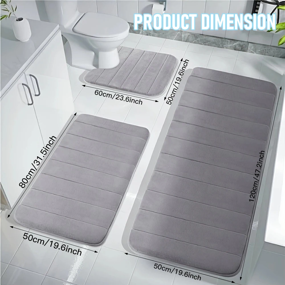 Coral Fleece Memory Foam Bathroom Rug Set Of 3 Water Absorption Non Slip Extra Soft Bath Mats Machine Washable Toilet Floor Mat