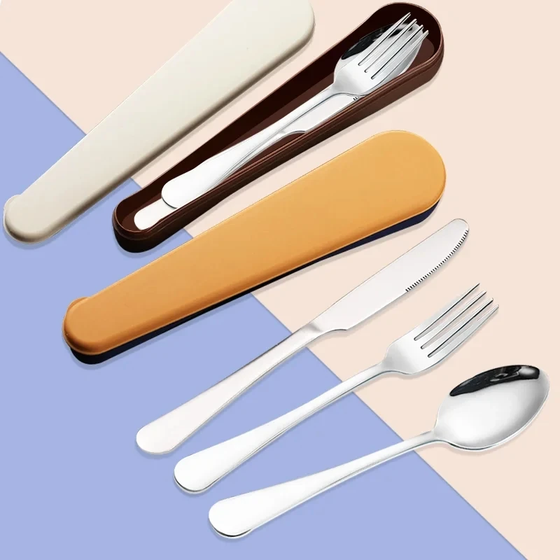 Cutlery Set Portable Tableware Set with Case for Kids Camping Travel Flatware Stainless Steel Knife Fork Spoon Box