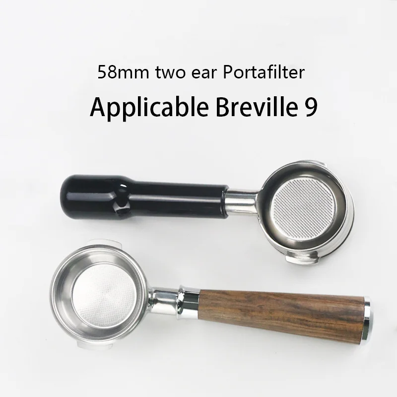 

Stainless Steel Bottomless Portafilter Coffee, 2 Ears, Solid Wood Handle, 58mm, Breville 9, Espresso Tool, Barista tool