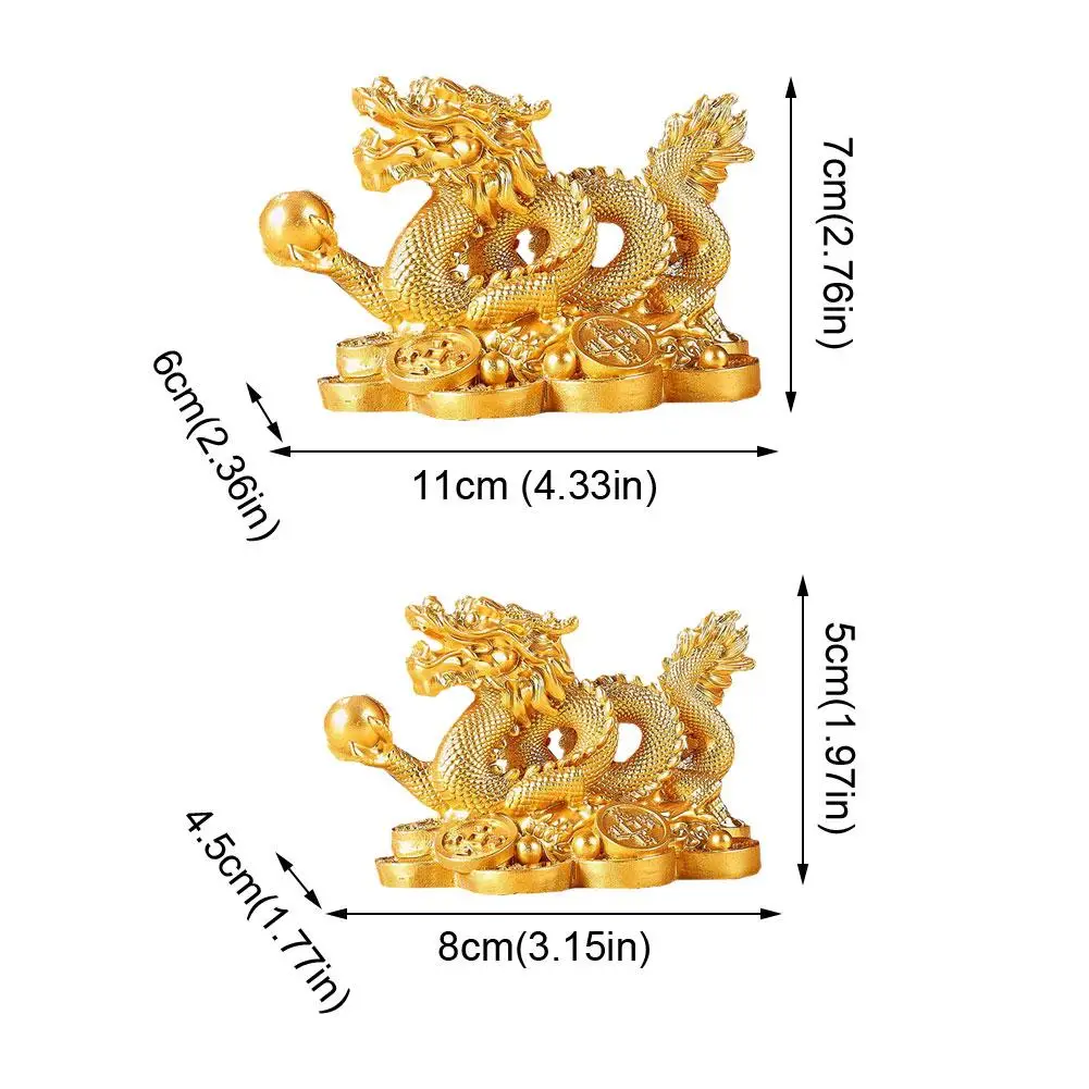 Chinese Auspicious Money Gold Dragon Statuette Resin Sculpture Feng Shui For Living Room Office Wine Cabinet  Dragon Figurines 6