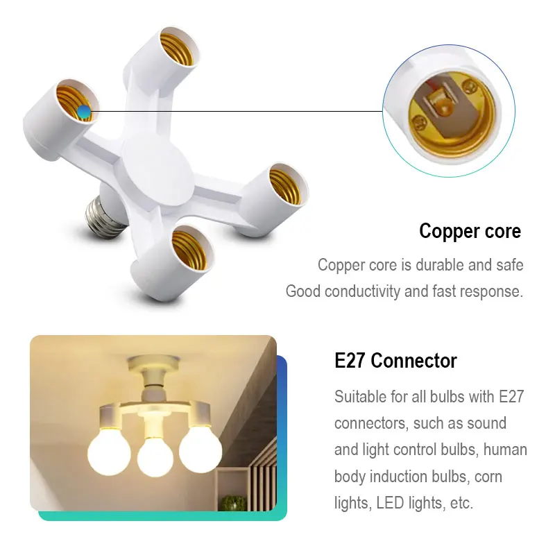 E27 base socket distributor adapter E27 to European style LED bulb lamp socket 2in1/3in1/4in1/5in1/6in1 LED adapter