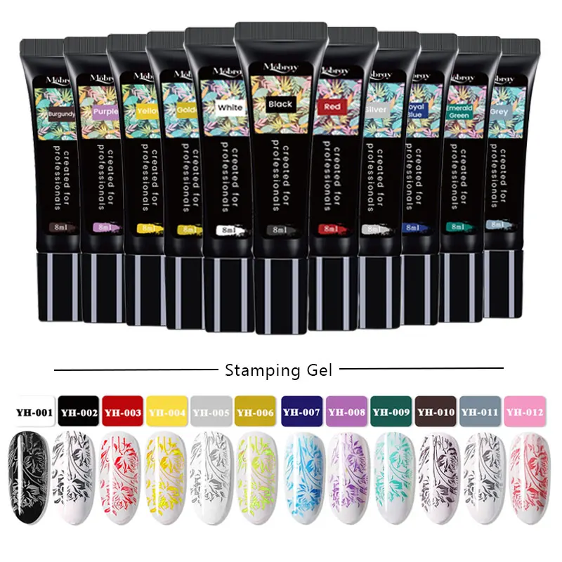Mobray 8ml Nail Stamping Gel Polish Black White Colorful Painting