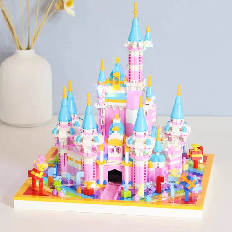 

3D Model DIY Mini Diamond Blocks Bricks Building Dream Castle Splendid Rainbow Pink Palace Beautiful Gift Toy for Children