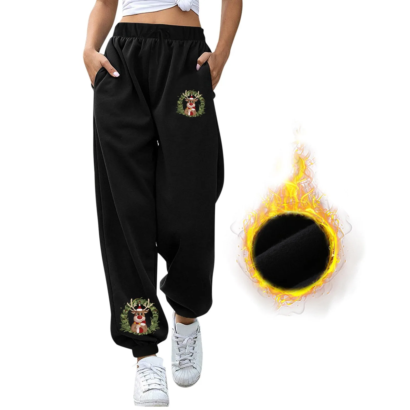 

Women Christmas Print Bottom Sweatpants Pockets High Waist Sporty Gym Athletic Fit Jogger Pants Womens Pants Casual Trouser