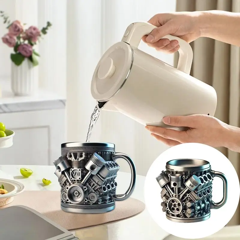 V8 Engines Stainless Steel Coffee Mug Creative Resin Water Cup Funny V6 Engines Wine Cup Coffee Cup Water Container Accessories