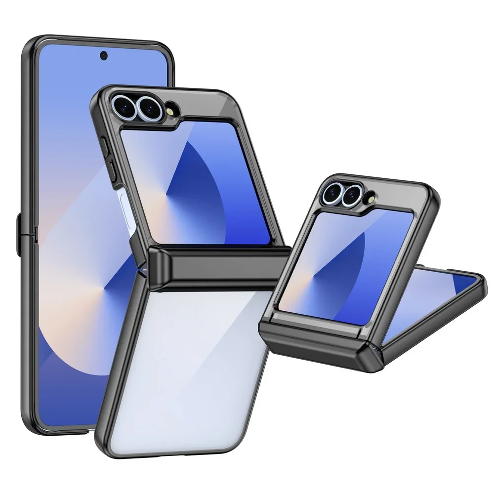 Luxury Electroplated Transparent Shockproof Case with Folding Hinge Protection