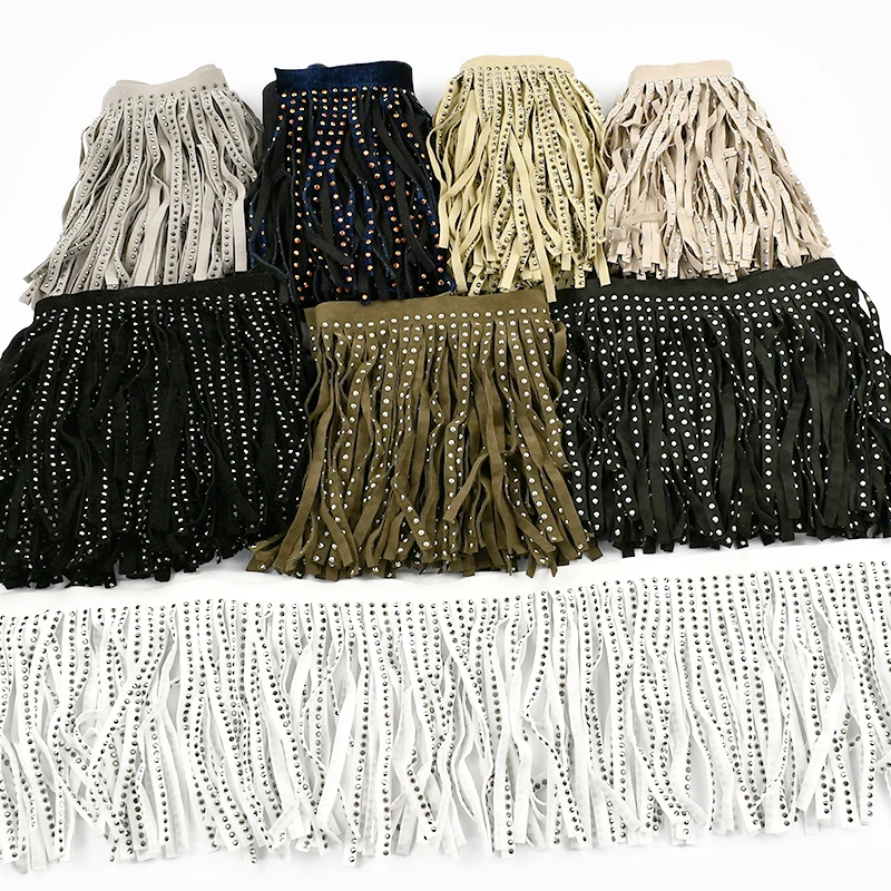 1/2Meters Meetee 14cm Velvet Tassel Curtain Hem Suede Leather Lace Trim Garment Skirt Diamond Rivet Fringe DIY Sewing Accessory