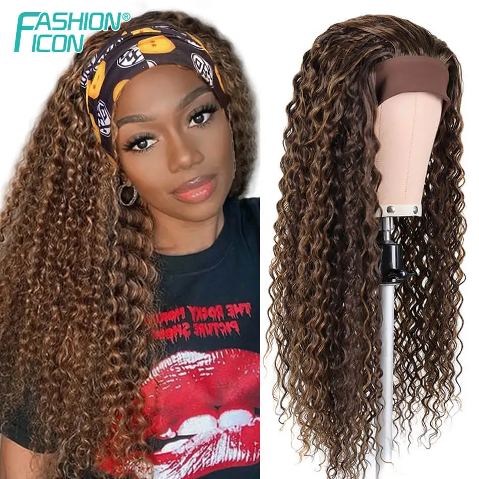 Synthetic Headband Wig Highlight Super Long SP6/27 Ombre Blonde Organic Kinky Curly Loose Deep Wave Wigs Heat Resistant Fiber