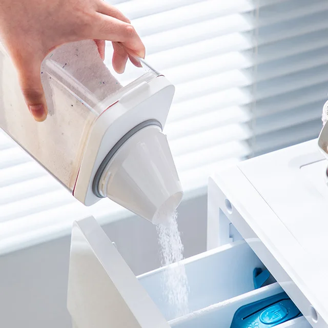 700/1100/1500/1900ml Laundry Detergent Dispenser Refillable Laundry Washing Up Powder Container Soap Detergents Storage Box Lid 6