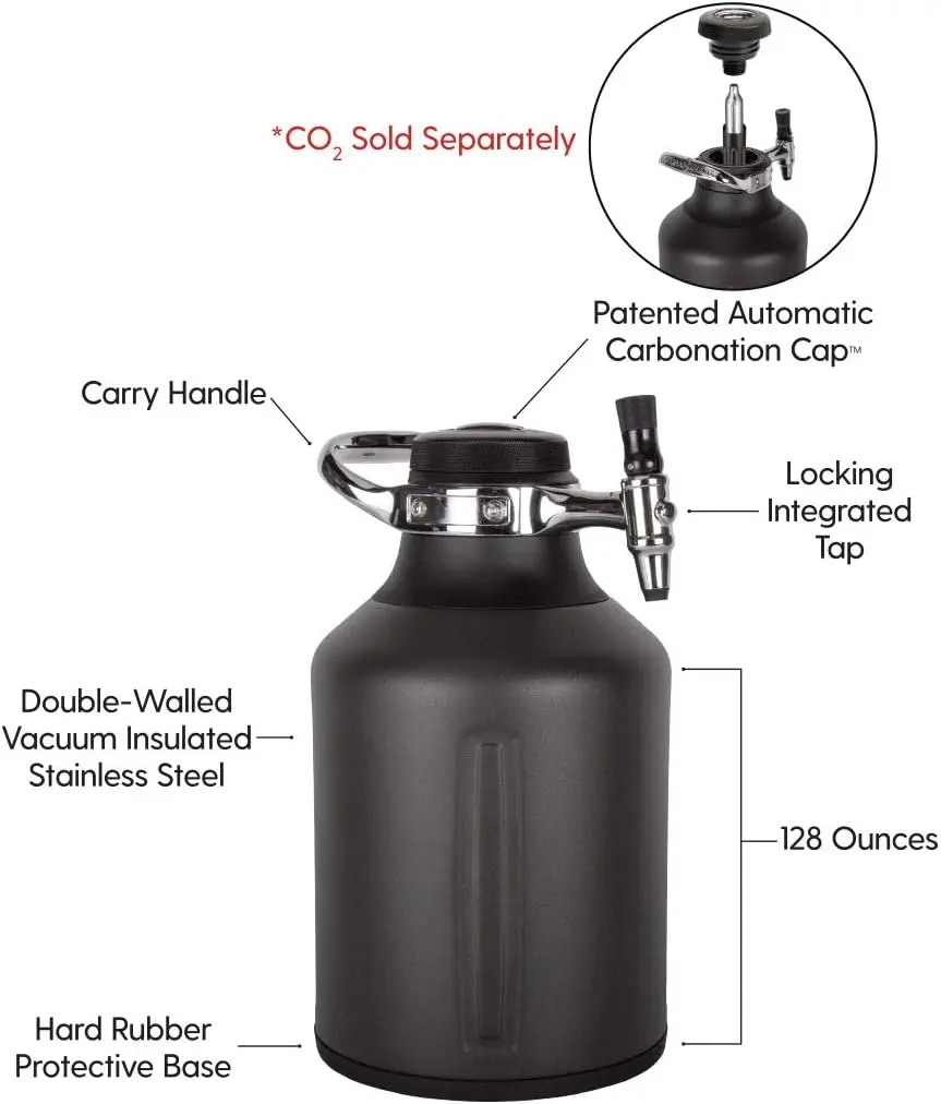 uKeg Go Carbonated Growler Beer Gift and Craft Beverage Dispenser for Beer, Soda, Cider, Kombucha and Cocktails, Am 5