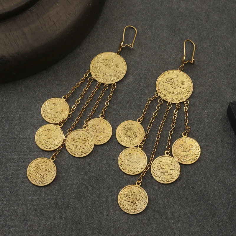 Copper Coin Drop Earrings Women Jewelry