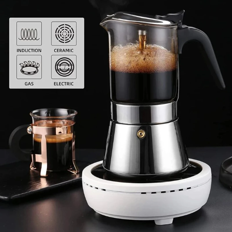 Coffeeware Stovetop Espresso & Moka Pots Coffee Pot double valve Mocha pot  cafe pot 304 stainless+glass Espresso pot 160/240 Ml - AliExpress