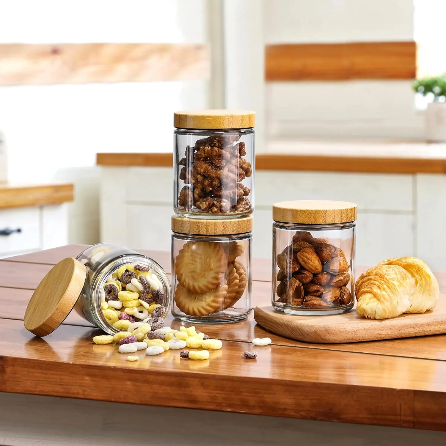 10 oz Thick Glass Jars with Bamboo Lids for Making Candles, Empty Food Storage Containers for Spice, Powder, Liquid 3