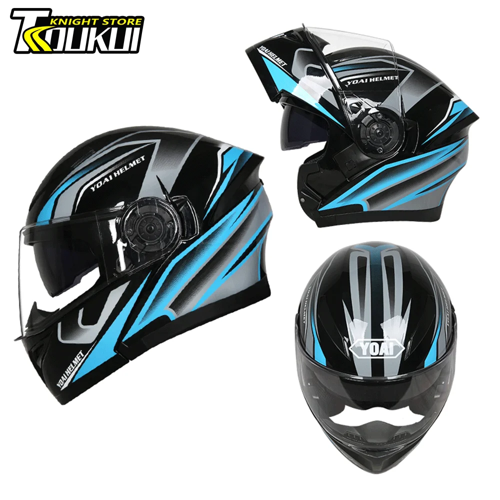 Casco Moto Casco Moto Casco Modulare Staccabile Casco Integrale Approvato Di Sicurezza Doppio Hd Visiere Casco Motocross