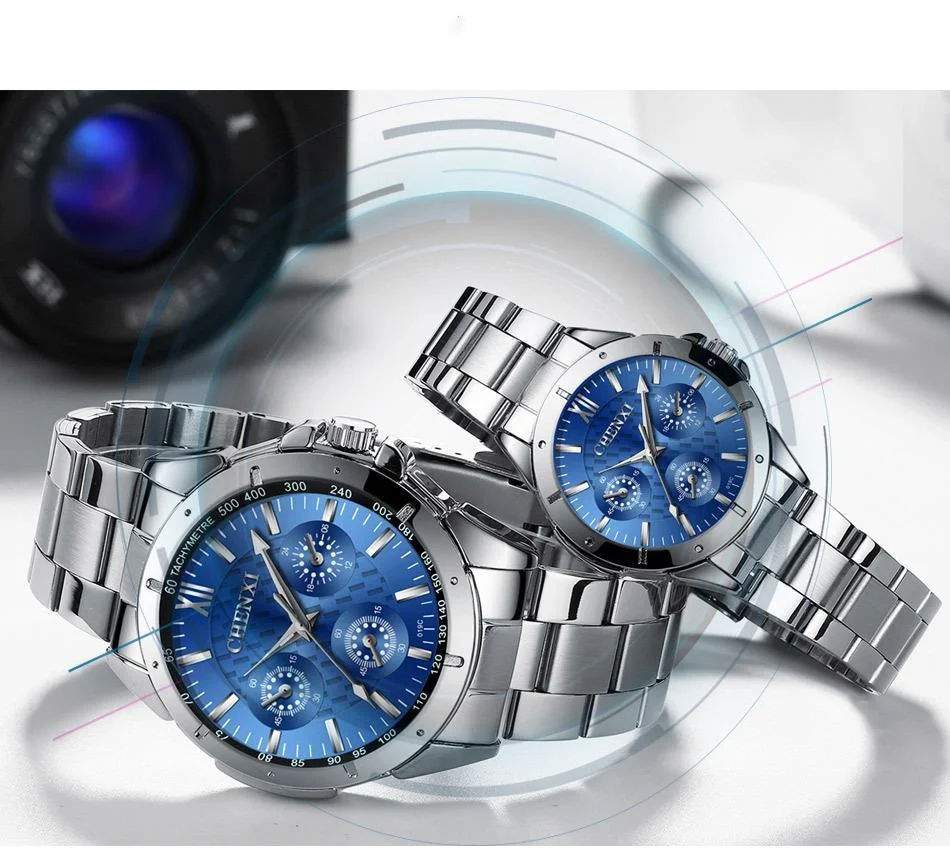 Orologio da uomo con cinturino in acciaio al quarzo impermeabile decorativo a tre occhi da uomo di marca CHENXI_voghion.com