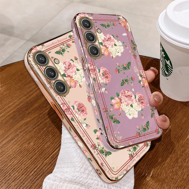 Pink Rose Luxury Plating Phone Case Cover