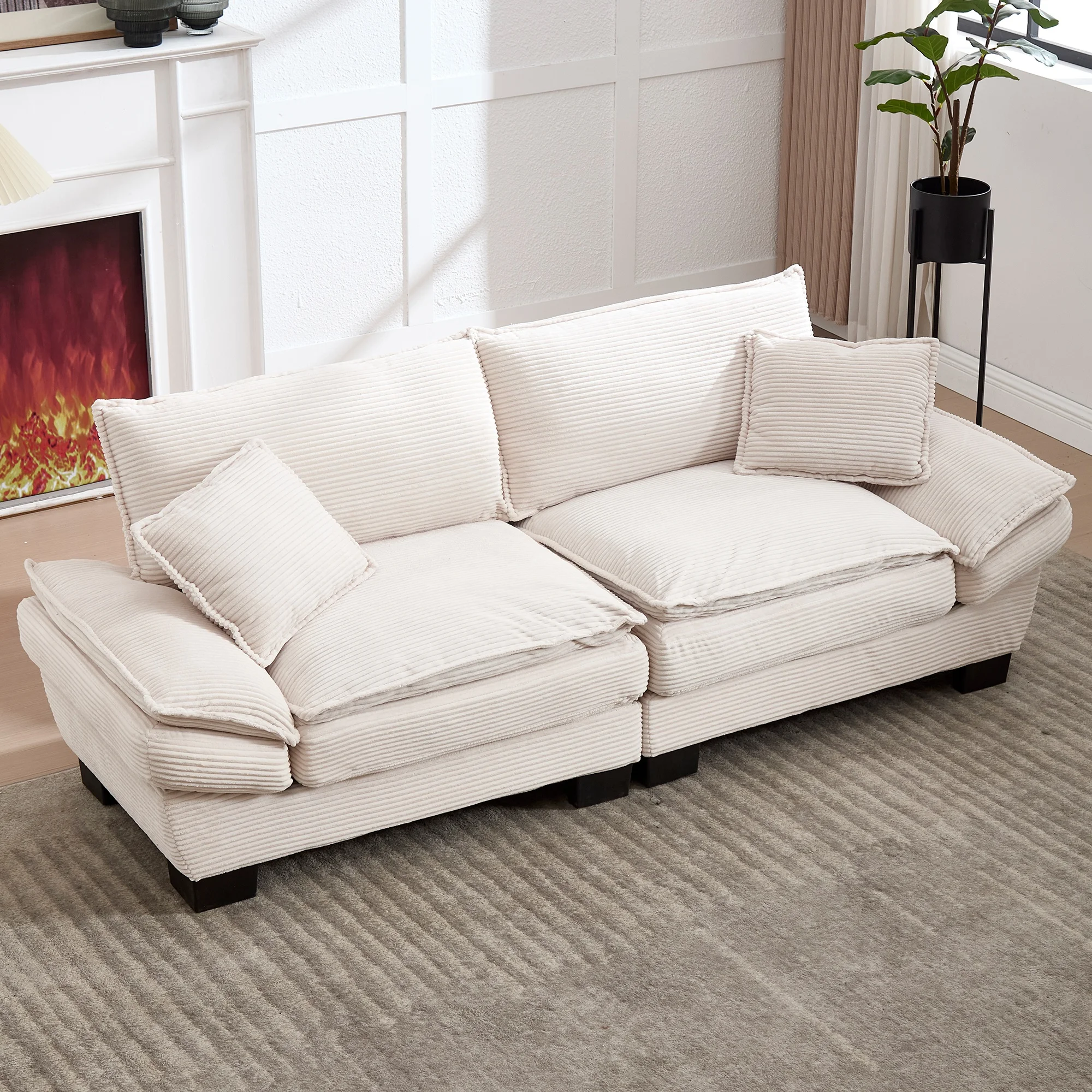 LVHOM Modernes Minimalistisches Zweisitzer-Sofa, Samtbezug, Holzrahmen, mit Kissen und Polstern, für Wohnzimmer, Schlafzimmer und Büro – Detail 7