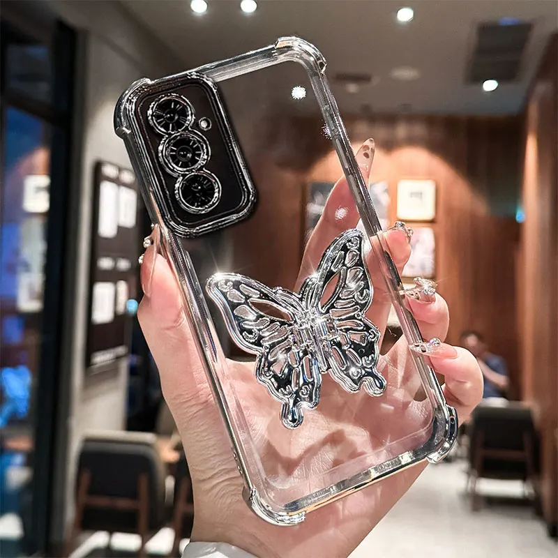럭셔리 블링 케이스 나비 홀더 커버 (삼성 버디 4, 점프 3, 퀀텀 5, 4, A36, 14, 55, 25, 35, 16, A15, A06, A54 글리터 케이스)