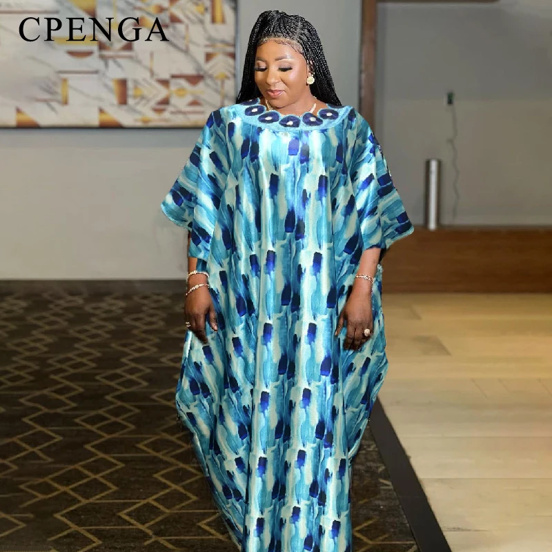 

2023 Print African Dress for Women Elegant Lady Wedding Evening Party Dress Plus Size Africa Dashiki Kaftan Robe Bubu Style
