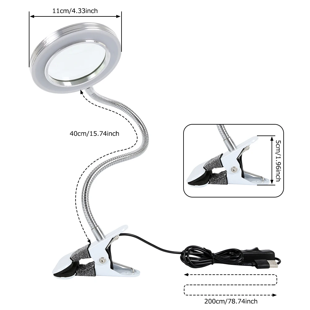 Table Lamp 8X Magnifier Nail Beauty Light USB Cold Light Led Non-slip Equipment Clamp Glass Table Lamp for Beauty Salon Portable
