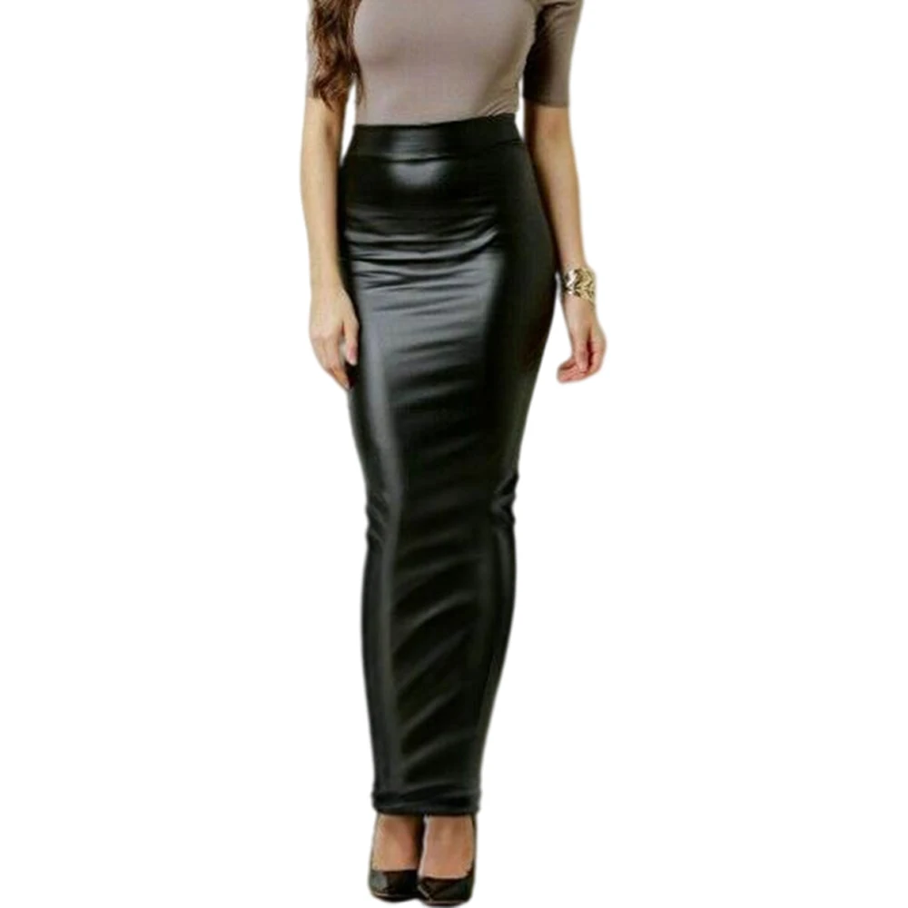 Women's PU Leather Matte Long Pencil Skirts, High Waist, Slim Hobble Skirts, Elegant Ladies Bodycon Stretch Skirts, Streetwear 4