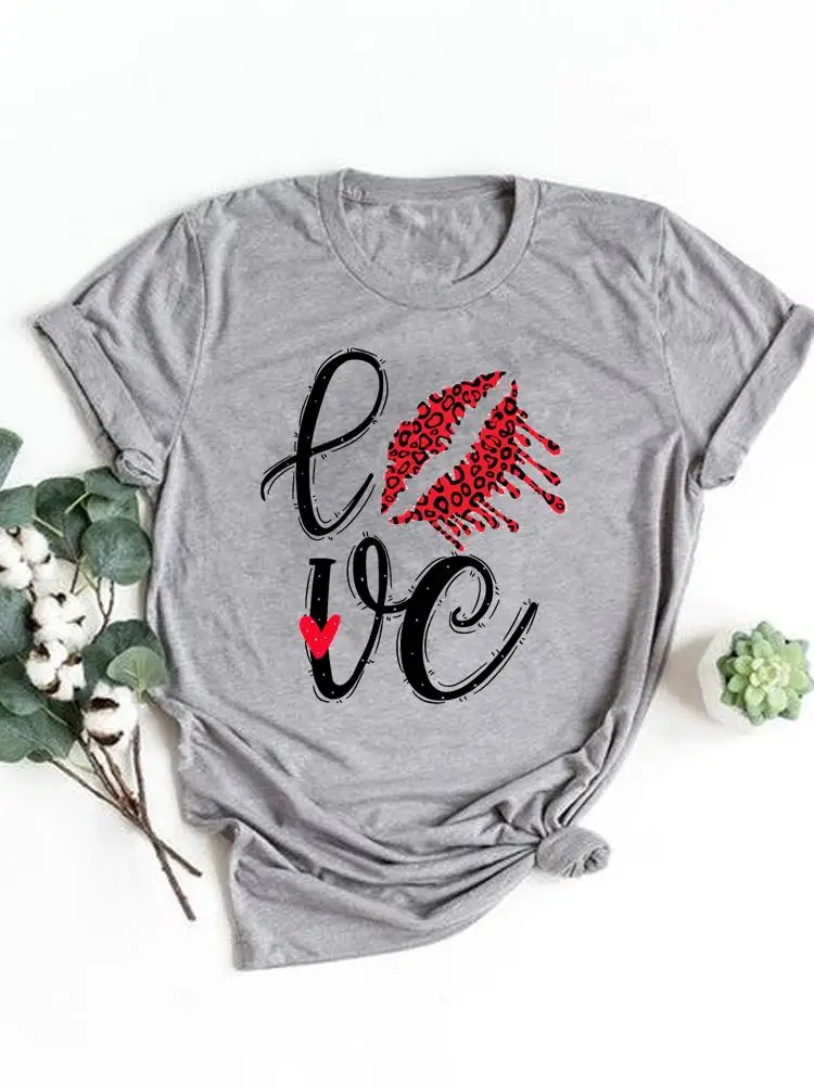 

Leopard Lip Letter Trend Cute Tee Basic Clothing Summer Top Women Clothes Print T Shirt Fashion Short Sleeve Graphic T-shirt