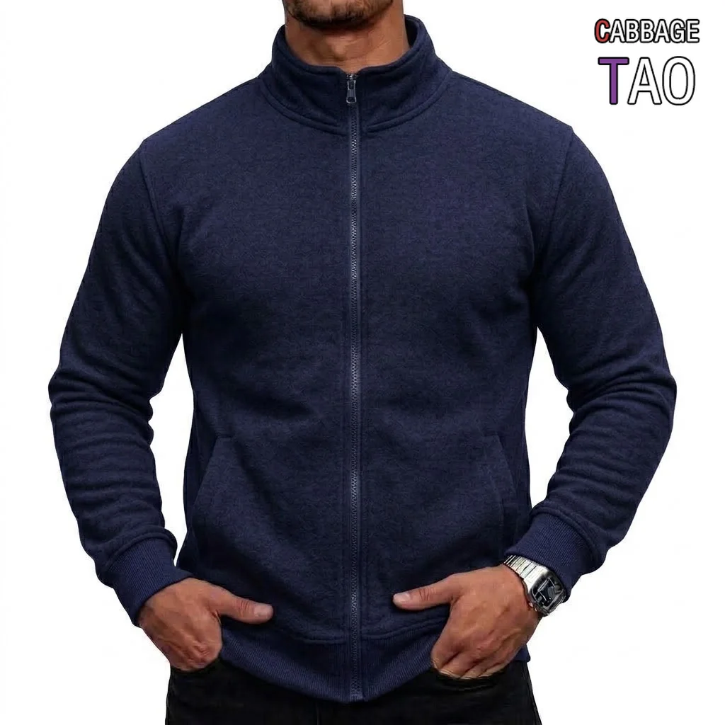 Autumn Mens Zip Up Jumper Mock Neck Daily Outer Garment Long Sleeve Winter Track Overcoat with Pockets for Chilly Conditions
