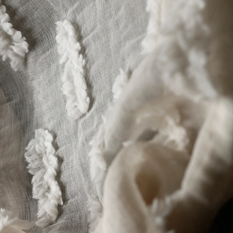 Creative Three-dimensional Hair Texture Beige Micro Perspective Gauze Fabric Handmade Clothing Designer Fabric
