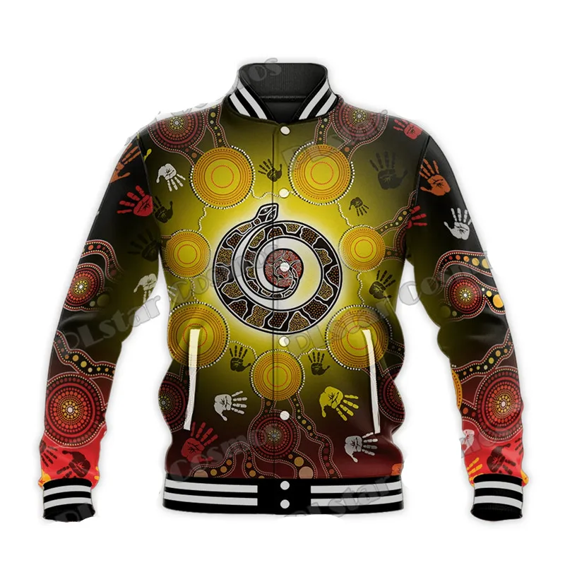 

New Australian Indigenous Hunting Indigenous 3D Print Men's Bomber Full Button Jacket Winter Unisex Casual Baseball Jacket