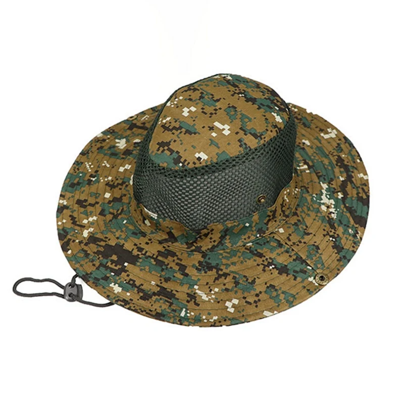 

Outdoor Camouflage Boonie Bucket Hats Fisherman Hats With Wide Brim Sunshade Fishing Camping Boonie Hat Hollow Out Cap