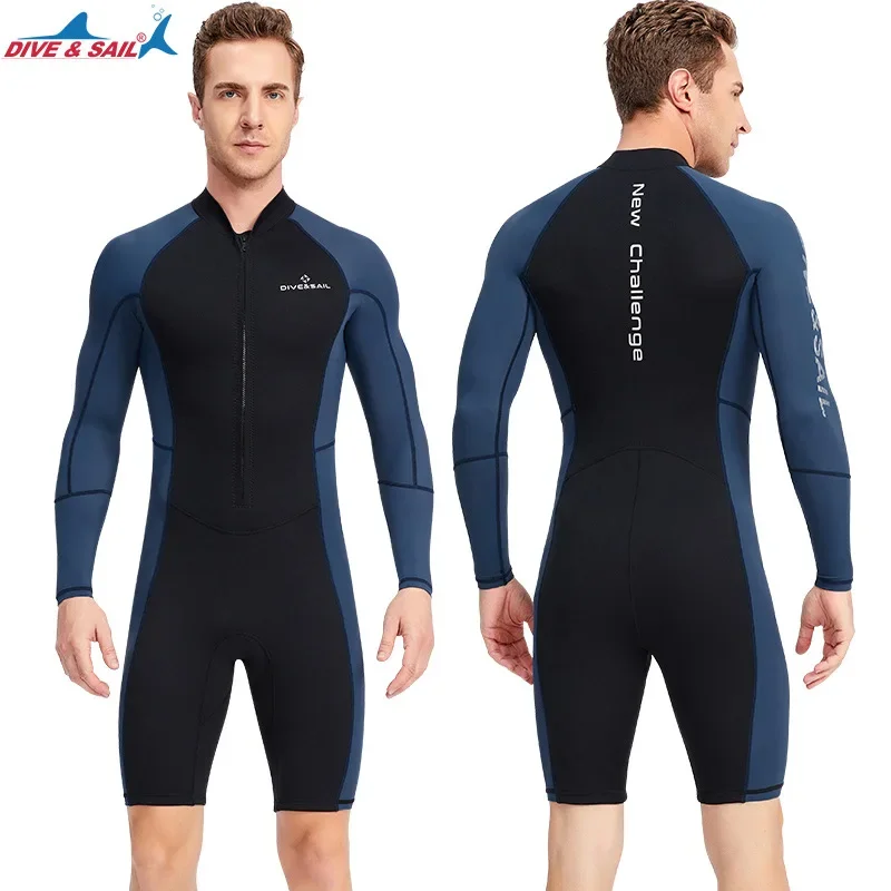 Men 1.5MM Diving Wetsuit One-piece Long-sleeve Sunscreen Wetsuit Snorkeling Surfing Warm Swimming Suit Diving Suits