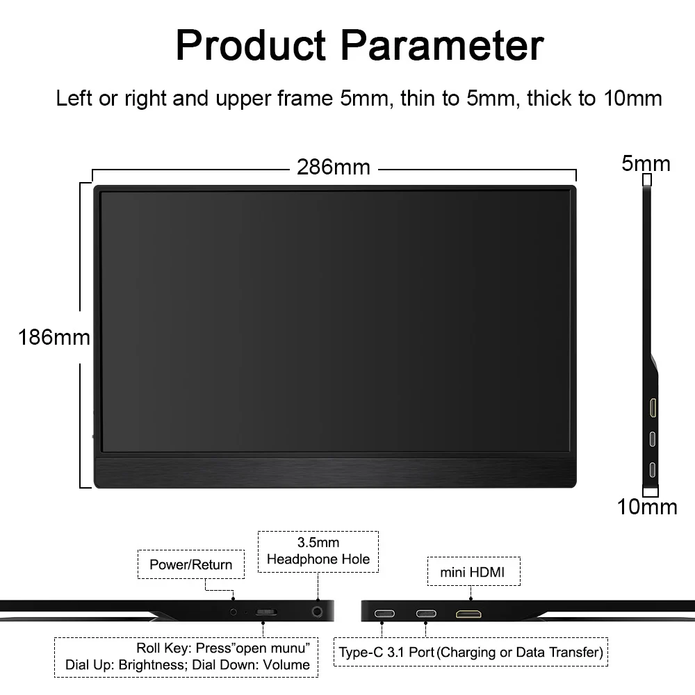 12.5 ġ IPS ޴  3840*2160  ȭ LCD  HDMI USB C ÷ PC Ʈ ġ X-BOX PS5/4 Ʈ 