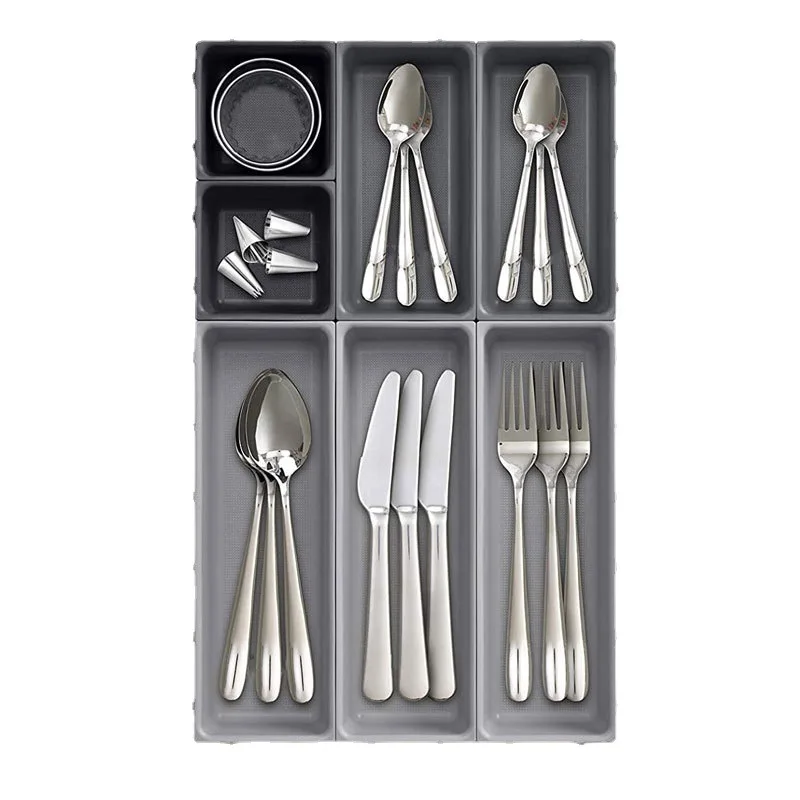 Silverware Organizer Flatware Organizer Cutlery Organizer Storage Tray Storage Box Bamboo Organizer Tray 7pcs Drawer Kitchen Storage Box Cutlery Organizer Free Combination Separated Multifunction Sundries Stationery Desk Storage tray