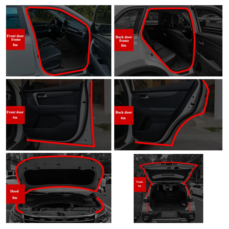 Car Door Seals Double-Layer Auto Weatherstrips Soundproof Waterproof Rubber Car Sealing Strip Universal For Door Trunk Hood