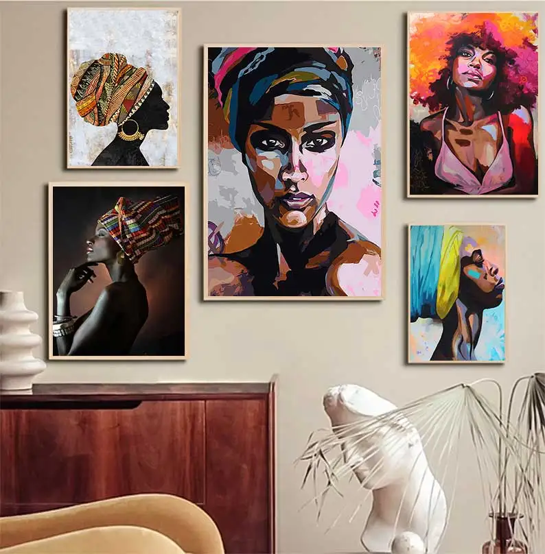African art woman painting prints on canvas beauty girl scandinavian posters wall art picture for living