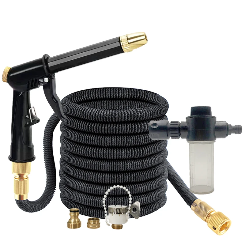 Hochleistungs-Gartenschlauch-Set mit Aufrollmechanismus, Hochdruck-Autowaschpistolen-Set mit Schaumkanne, Reinigungsartikel für den Außenbereich